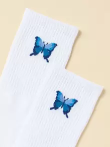 Butterfly Print Crew Socks - White - View 4