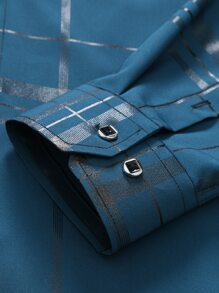 Manfinity Men Plaid Button Front Shirt - Teal Blue - View 6