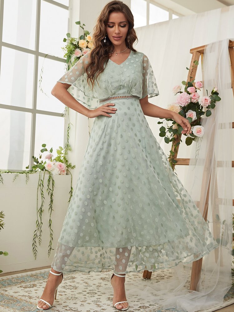 SHEIN Belle Dobby Mesh Bridesmaid Dress - Mint Green - View 5