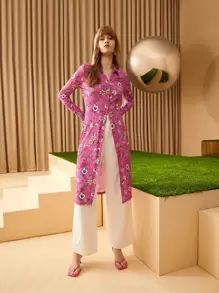 SHEIN VCAY Floral Print Button Front Dress - Multicolor - View 5