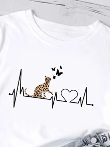 SHEIN Essnce Áo thun họa tiết bướm và hoạt hình Áo thun họa tiết nữ - trắng - Xem 3