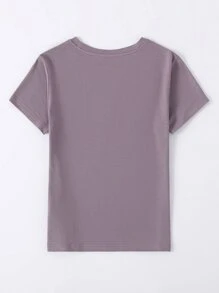 SHEIN Essnce Áo thun nữ Tim Loại bướm Giải trí - Màu tím hoa cà - Xem 2