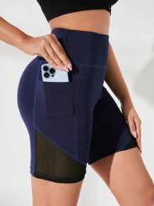 Yoga Basic Shorts deportivos panel con malla & bolsillo de celular - Azul Marino - Ver 1