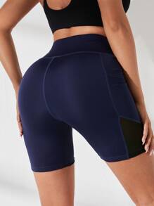 Yoga Basic Shorts deportivos panel con malla & bolsillo de celular - Azul Marino - Ver 2