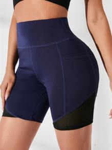 Yoga Basic Shorts deportivos panel con malla & bolsillo de celular - Azul Marino - Ver 3