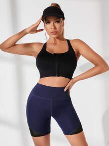 Yoga Basic Shorts deportivos panel con malla & bolsillo de celular - Azul Marino - Ver 4