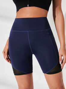 Yoga Basic Shorts deportivos panel con malla & bolsillo de celular - Azul Marino - Ver 5