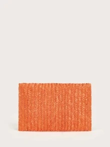 絨球裝飾草編手拿包 - 珊瑚橙 - 查看 5