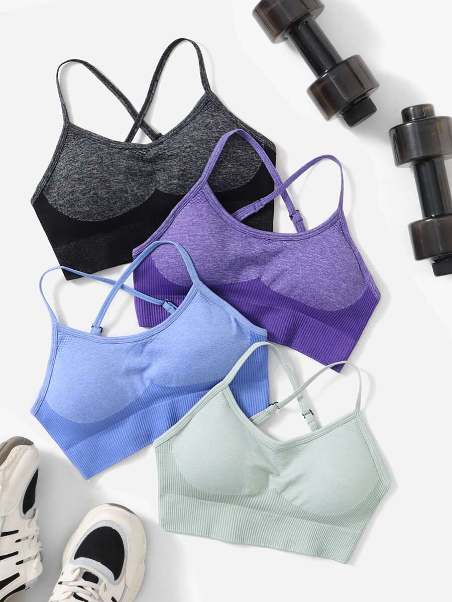 Yoga Basic 4pcs Criss Cross Seamless Medium Support  Sports Bra - Multicolor - View 1