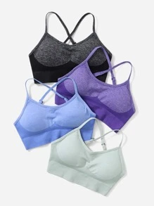 Yoga Basic 4pcs Criss Cross Seamless Medium Support  Sports Bra - Multicolor - View 4
