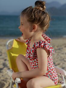 Niñas Bañador una pieza con estampado de sandía ribete con fruncido - Multicolor - Ver 3