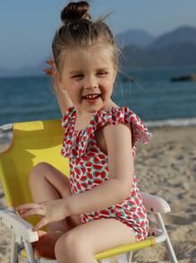 Niñas Bañador una pieza con estampado de sandía ribete con fruncido - Multicolor - Ver 4