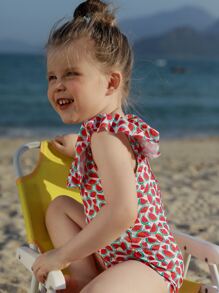 Niñas Bañador una pieza con estampado de sandía ribete con fruncido - Multicolor - Ver 5