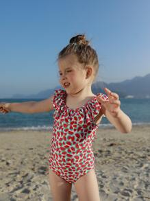Niñas Bañador una pieza con estampado de sandía ribete con fruncido - Multicolor - Ver 6