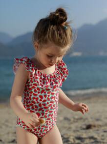 Niñas Bañador una pieza con estampado de sandía ribete con fruncido - Multicolor - Ver 7