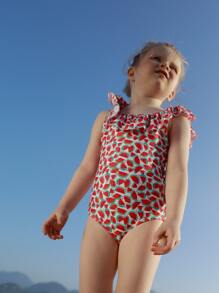 Niñas Bañador una pieza con estampado de sandía ribete con fruncido - Multicolor - Ver 8