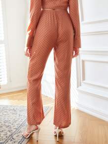 SHEIN Checker Print Straight Leg Pants - Orange - View 2