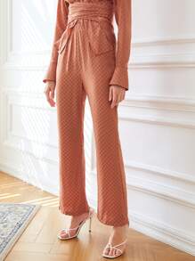 SHEIN Checker Print Straight Leg Pants - Orange - View 6