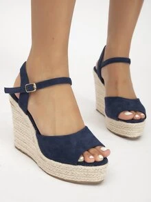 帶扣細節坡跟踝帶涼鞋 - 藏蓝色 - 查看 4