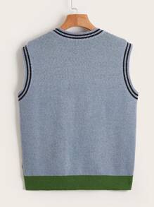 Chaleco de punto con patrón de dibujos animados unido en contraste - Multicolor - Ver 2