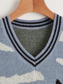 Chaleco de punto con patrón de dibujos animados unido en contraste - Multicolor - Ver 3