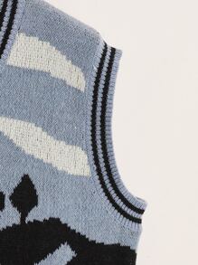 Chaleco de punto con patrón de dibujos animados unido en contraste - Multicolor - Ver 4