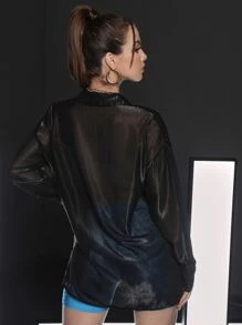 SHEIN Unity Áo sơ mi Collared Lưới trong suốt Không có áo ngực - màu đen - Xem 2