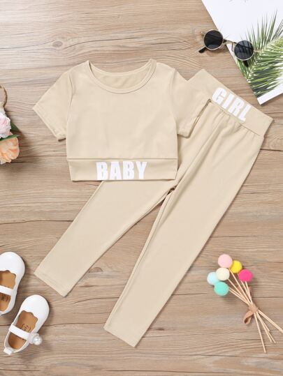 SHEIN Young Girl Letter Graphic Tee & Leggings