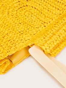 SHEIN Yellow Fringe Trim Straw Tote Bag,Woven Bag,Perfect For Summer Beach Travel Vacation,For Outdoor,Holiday - Yellow - View 8
