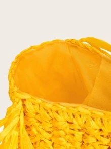 SHEIN Yellow Fringe Trim Straw Tote Bag,Woven Bag,Perfect For Summer Beach Travel Vacation,For Outdoor,Holiday - Yellow - View 6