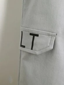 小男童字母翻蓋細節長褲 - 灰色 - 查看 4