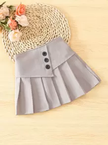 Toddler Girls Button Front Pleated Skirt - Khaki - View 1