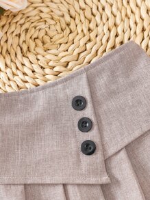 Toddler Girls Button Front Pleated Skirt - Khaki - View 5