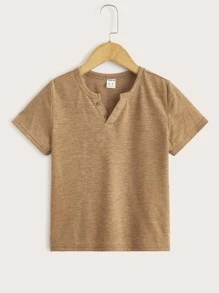 SHEIN Toddler Boys Button Front Tee - Khaki - View 1