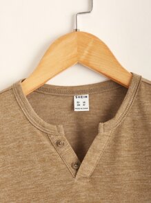 SHEIN Toddler Boys Button Front Tee - Khaki - View 3
