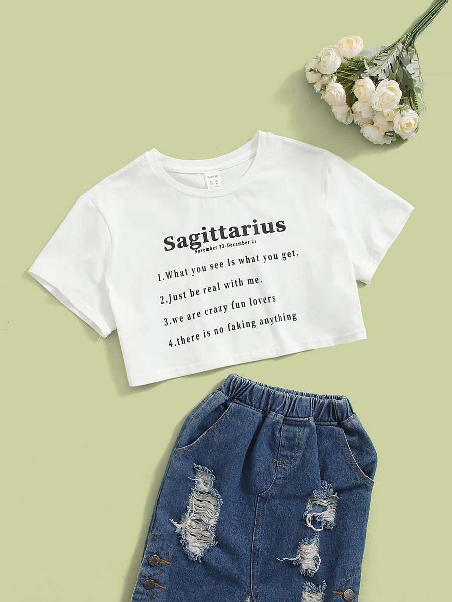 SHEIN Girls Slogan Graphic Tee - White - View 1