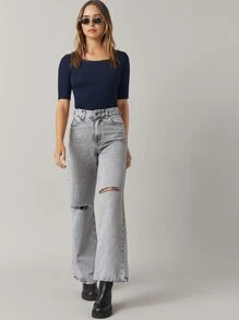 SHEIN BASICS 圓領純色修身連體衣