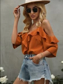 SHEIN Clasi Blusa de hombros descubiertos ribete con fruncido