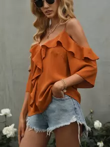 SHEIN Clasi Blusa de hombros descubiertos ribete con fruncido