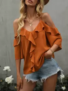 SHEIN Clasi Blusa de hombros descubiertos ribete con fruncido