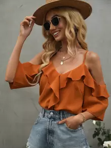 SHEIN Clasi Blusa de hombros descubiertos ribete con fruncido