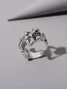 骷髏設計開口戒指 - 銀色 - 查看 1