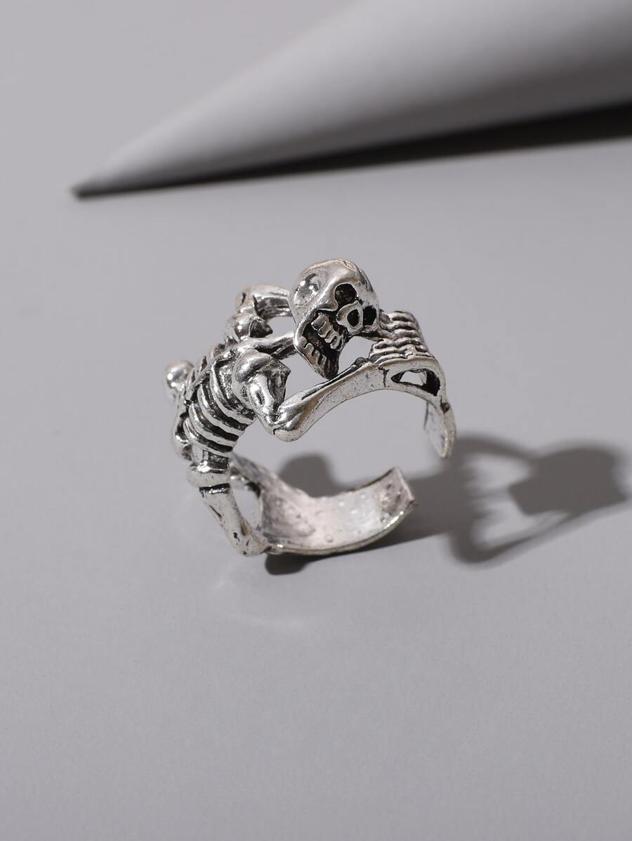 骷髏設計開口戒指 - 銀色 - 查看 1