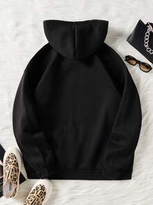 Áo hoodie ấm áp Đồ họa ô tô và chữ cái Túi kangaroo Dây rút - màu đen - Xem 2