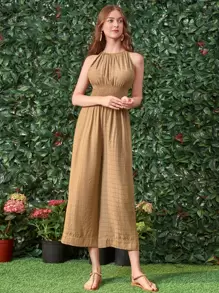 Mulvari Solid Shirred Wide Leg Jumpsuit