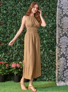 Mulvari Solid Shirred Wide Leg Jumpsuit