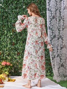 SHEIN Váy ngủ & áo ngủ Nữ Tương phản ren Xù Hoa Hoàng gia - Nhiều màu - Xem 2