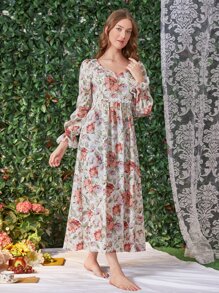 SHEIN Váy ngủ & áo ngủ Nữ Tương phản ren Xù Hoa Hoàng gia - Nhiều màu - Xem 3