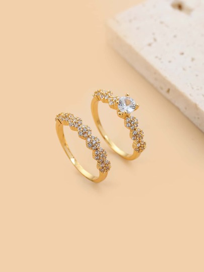 2pcs Cubic Zirconia Decor Ring