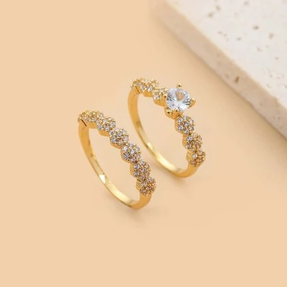 2入組方晶鋯石裝飾戒指